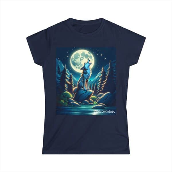 Howling Wolf Toon Style WD-D012 By Wyldesigns Women's Softstyle Tee - Image 10