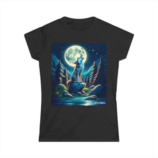 Howling Wolf Toon Style WD-D012 By Wyldesigns Women's Softstyle Tee