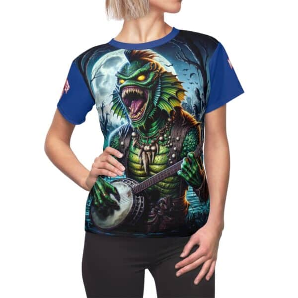 Monster Mosh 2024 Tour Gill On Banjo MM-D005 Women's Cut & Sew Tee (AOP) - Turquoise or Blue Sleeves - Image 10