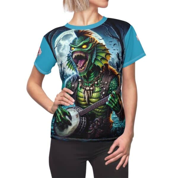 Monster Mosh 2024 Tour Gill On Banjo MM-D005 Women's Cut & Sew Tee (AOP) - Turquoise or Blue Sleeves