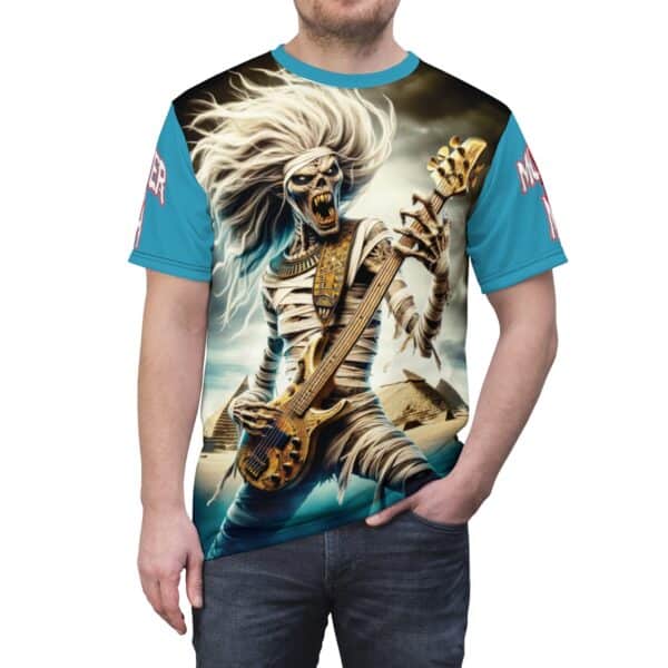 Monster Mosh 2024 Tour Mummy Bass Guitar MM-D003 Unisex Cut & Sew Tee (AOP) - Turquoise Or Yellow Sleeves - Image 12