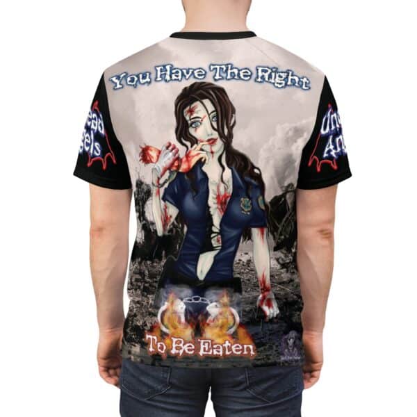Terri Undead Angel Police Officer - Classic Art w/ Text Unisex Cut & Sew Tee (AOP) - Black Or Blue Sleeves - Image 13