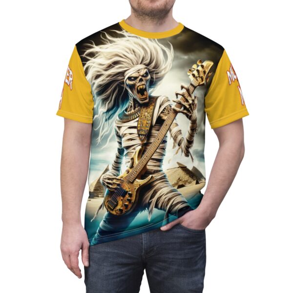 Monster Mosh 2024 Tour Mummy Bass Guitar MM-D003 Unisex Cut & Sew Tee (AOP) - Turquoise Or Yellow Sleeves