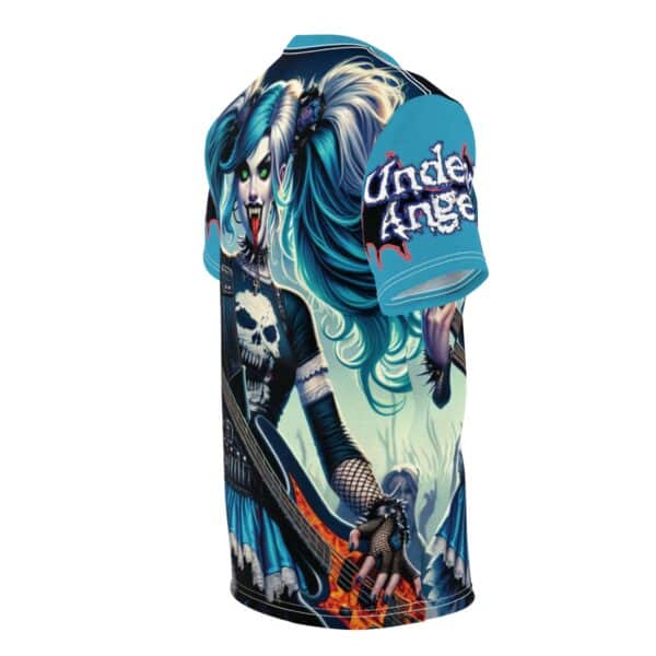 Ashley Undead Angel Bass Guitarist Unisex Cut & Sew Tee (AOP) - Blue Or Turquoise Sleeves - Image 11