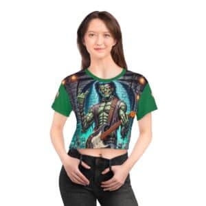 Monster Mosh 2024 Tour Frankie On Guitar MM-D002 Crop Tee (AOP) - Green Sleeves