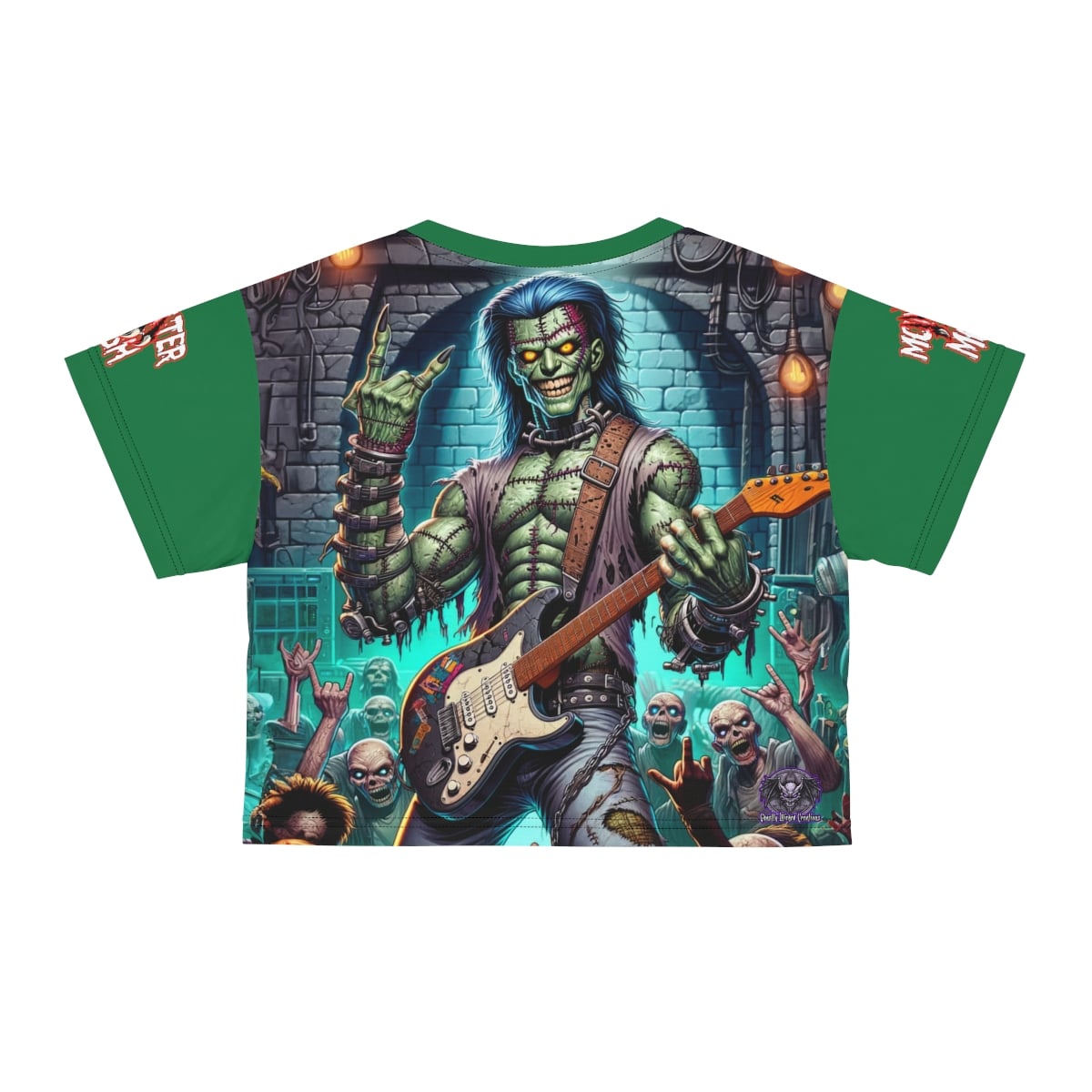 Monster Mosh 2024 Tour Frankie On Guitar MM-D002 Crop Tee (AOP) - Green Sleeves - Image 23