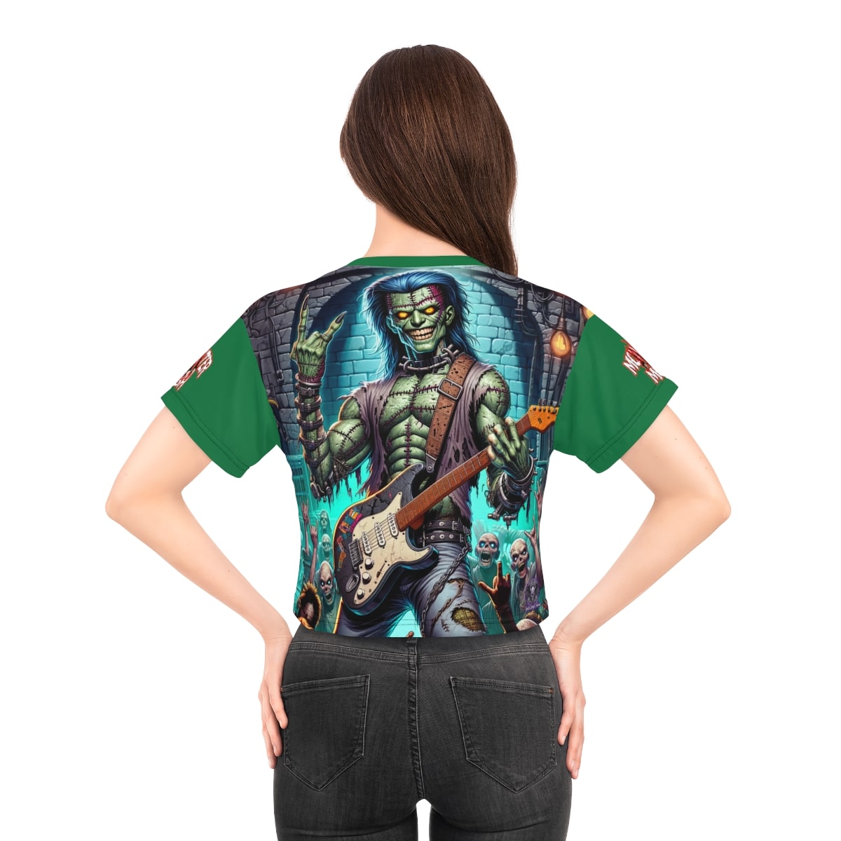 Monster Mosh 2024 Tour Frankie On Guitar MM-D002 Crop Tee (AOP) - Green Sleeves - Image 24