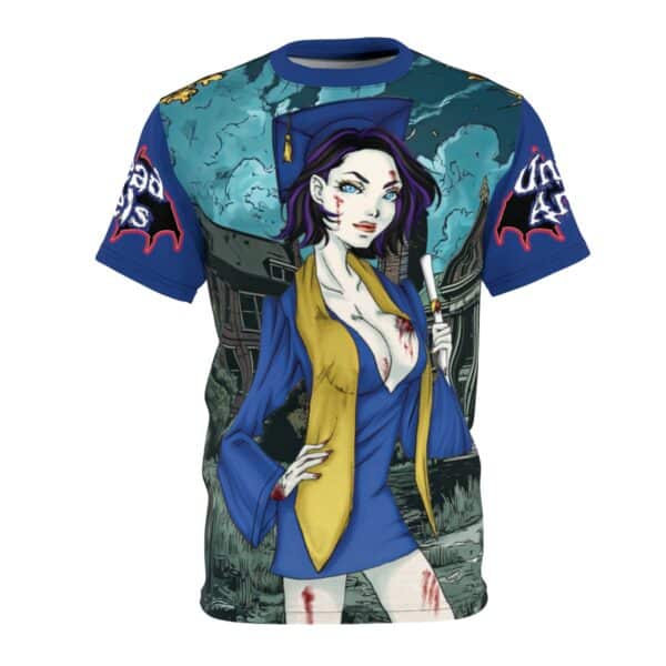 Tiffany Undead Angel Graduate - Classic Art Unisex Cut & Sew Tee (AOP) - Blue Or Yellow Sleeves - Image 2