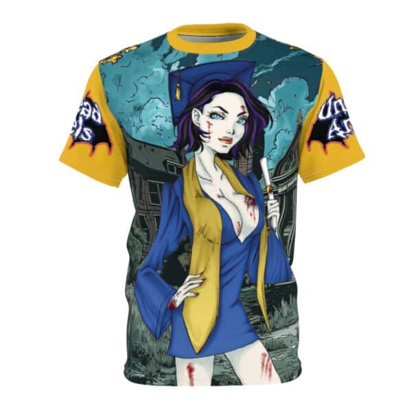 Tiffany Undead Angel Graduate - Classic Art Unisex Cut & Sew Tee (AOP) - Blue Or Yellow Sleeves - Image 8