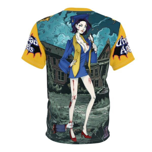 Tiffany Undead Angel Graduate - Classic Art Unisex Cut & Sew Tee (AOP) - Blue Or Yellow Sleeves - Image 9