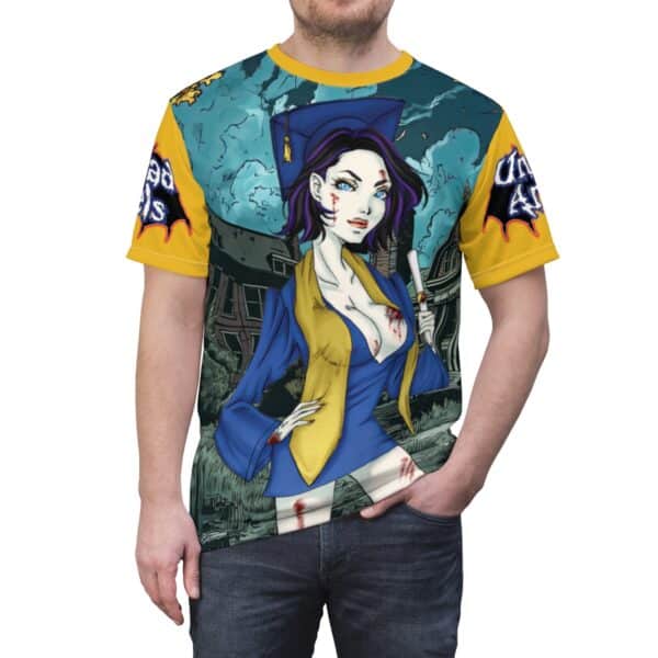 Tiffany Undead Angel Graduate - Classic Art Unisex Cut & Sew Tee (AOP) - Blue Or Yellow Sleeves - Image 12