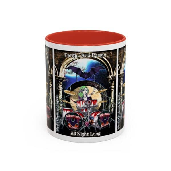 Juliette Undead Angel Vampiress Drummer – Classic Art w/Text Accent Coffee Mug (11, 15oz) - Image 6