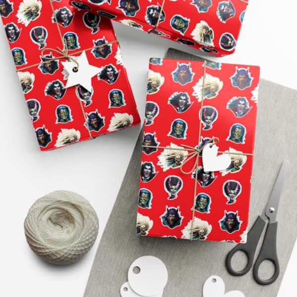 Monster Mosh Heads on Red Gift Wrap Papers - Image 6