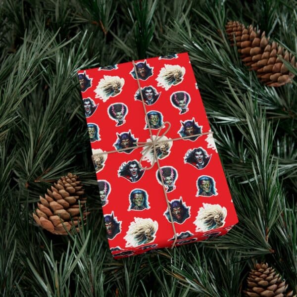 Monster Mosh Heads on Red Gift Wrap Papers - Image 2