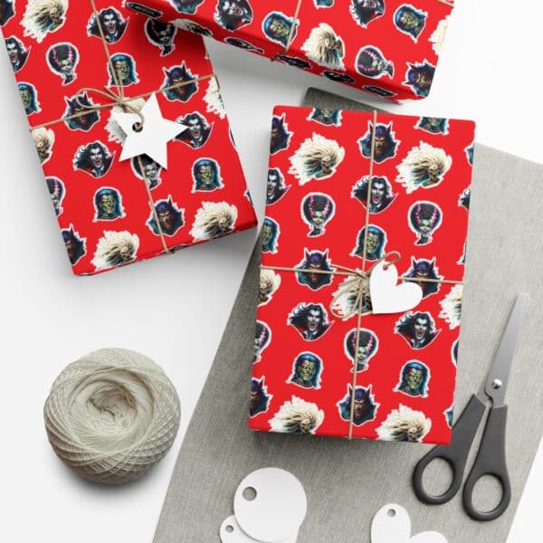 Monster Mosh Heads on Red Gift Wrap Papers - Image 10