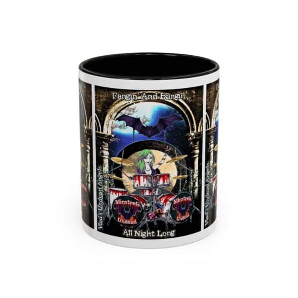 Juliette Undead Angel Vampiress Drummer – Classic Art w/Text Accent Coffee Mug (11, 15oz) - Image 9