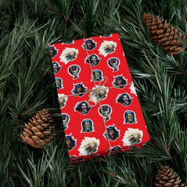 Monster Mosh Heads on Red Gift Wrap Papers - Image 8