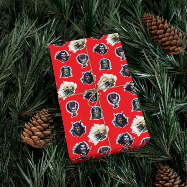 Monster Mosh Heads on Red Gift Wrap Papers - Image 20