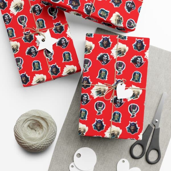 Monster Mosh Heads on Red Gift Wrap Papers - Image 4