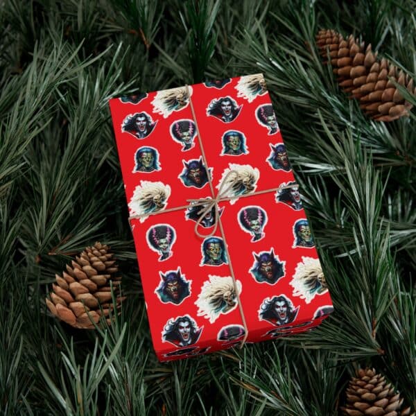 Monster Mosh Heads on Red Gift Wrap Papers - Image 24