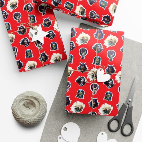 Monster Mosh Heads on Red Gift Wrap Papers - Image 22