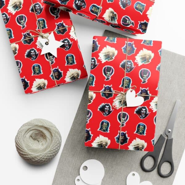 Monster Mosh Heads on Red Gift Wrap Papers - Image 14