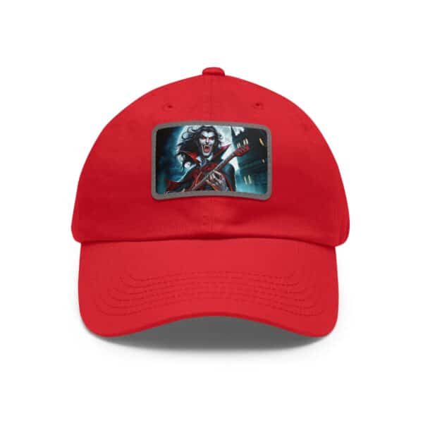 Monster Mosh Dracula Guitarist Stylish Dad Hat with Unique Leather Patch - Perfect for Music Lovers
