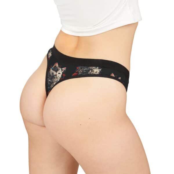 Women's Thongs Mama Cat & Kittens with flowers Design #WD-M001 - Black - Image 5