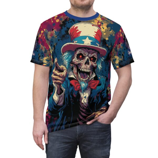 Pop Art Tee Uncle Sam Patriotic 4th Of July Skeletal Uncle Sam Pop 60's Art Style Tee Unisex (AOP) - Image 26