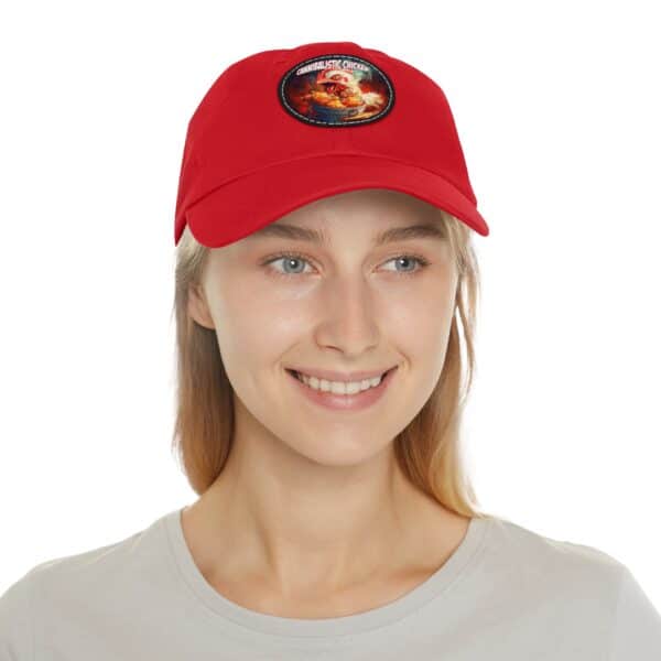 Cannibalistic Chicken Band Artistic Round Leather Patch Dad Hat - Stylish Casual Cap - Image 4