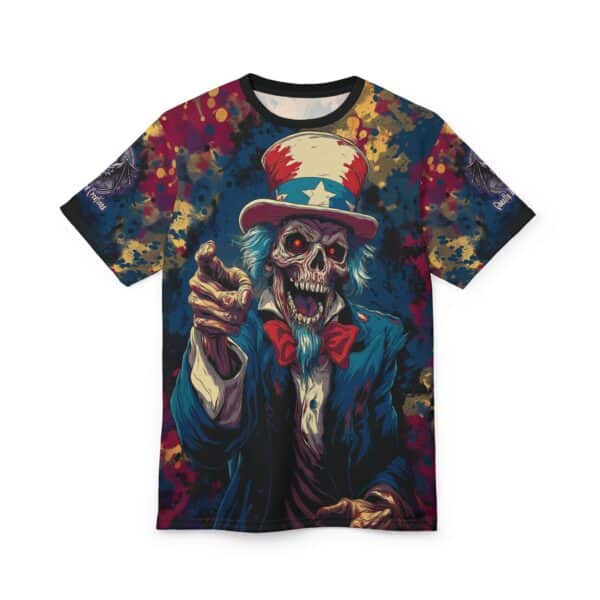 Pop Art Tee Uncle Sam Patriotic 4th Of July Skeletal Uncle Sam Pop 60's Art Style Tee Unisex (AOP) - Image 6