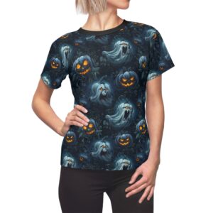 Women's Tee Halloween Ghosts & Pumpkins Pattern 2 (AOP)