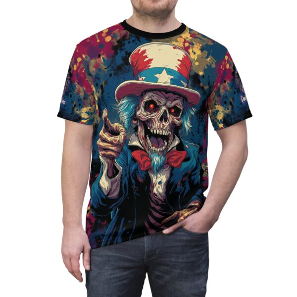 Pop Art Tee Uncle Sam Patriotic 4th Of July Skeletal Uncle Sam Pop 60's Art Style Tee Unisex (AOP) - Image 9