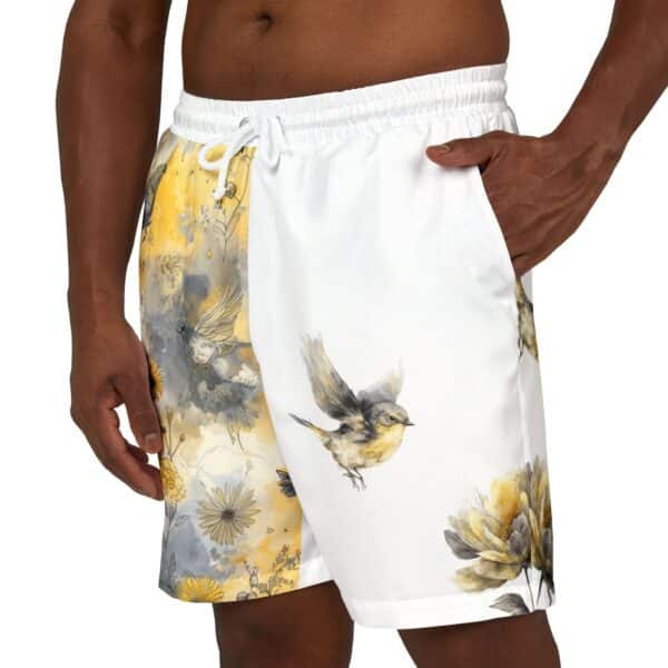Floral Bird Print Unisex Swim Shorts - Perfect for Summer Beach Days - Image 3