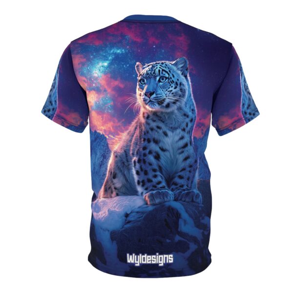 Snow Leopard Unisex Tee by Wyldesigns - Wildlife Graphic T-Shirt #WD-D016 (AOP) - Image 2