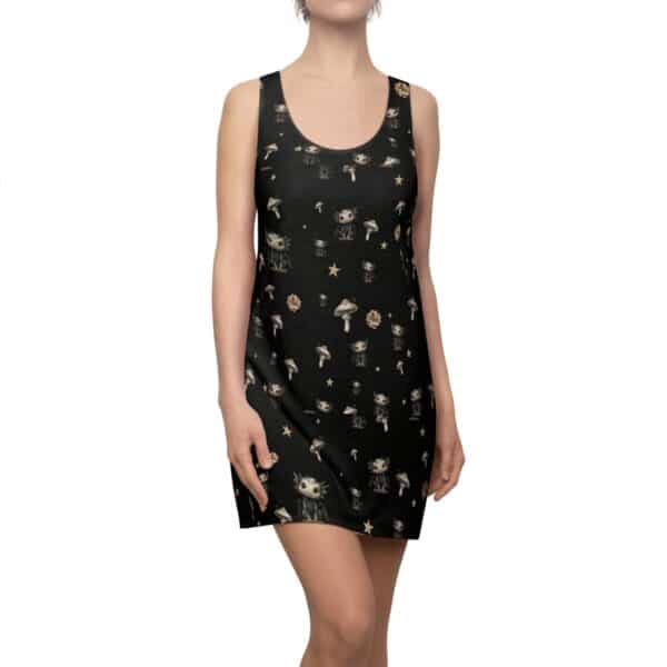 Baby Dragon & Mushrooms Pattern Women's Cut & Sew Racerback Dress (AOP)