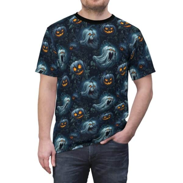 Unisex Tee Halloween Ghosts & Pumpkins Pattern 2 - Image 10