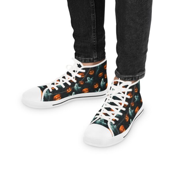 Halloween-Themed High Top Sneakers for Men - Spooky Ghosts & Jack-O'-Lanterns 3 Design - Image 8