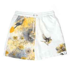 Floral Bird Print Unisex Swim Shorts - Perfect for Summer Beach Days