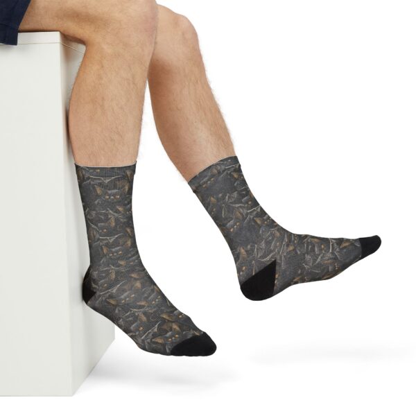 Cozy Bat Cat -Themed Sublimation Crew Socks | Perfect Gift for Cat Lovers - Image 9