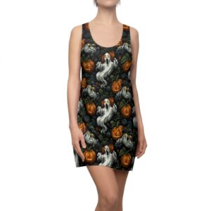 Ghosts & Pumpkins Pattern 1 Women's Cut & Sew Racerback Dress (AOP)