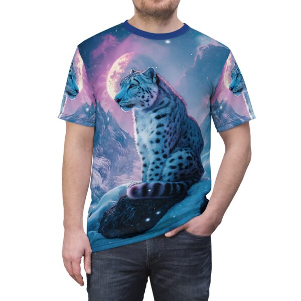 Snow Leopard Unisex Tee by Wyldesigns - Wildlife Graphic T-Shirt #WD-D017 (AOP) - Image 7