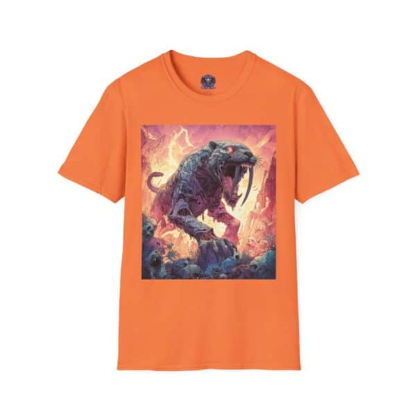 Zombie Smilodon Sabretooth Cat In Volcanic Wasteland Unisex T-Shirt - Image 9