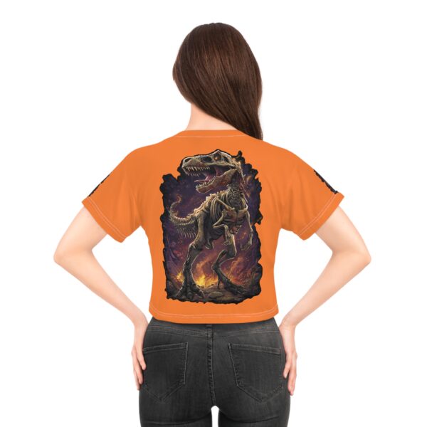 Skeletal T-Rex Graphic Crop Tee, Tyrannosaurus,  Fun Summer Women's Top, Dino Lover Gift, Adventure Style Tee (AOP) - Image 8