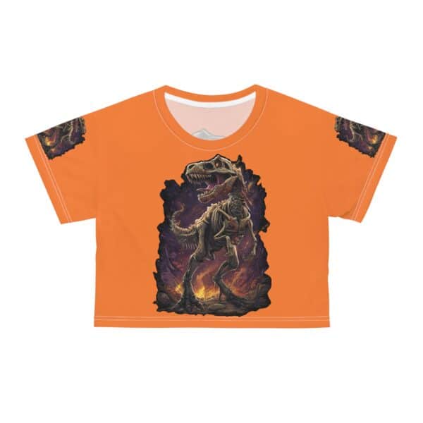 Skeletal T-Rex Graphic Crop Tee, Tyrannosaurus,  Fun Summer Women's Top, Dino Lover Gift, Adventure Style Tee (AOP) - Image 5