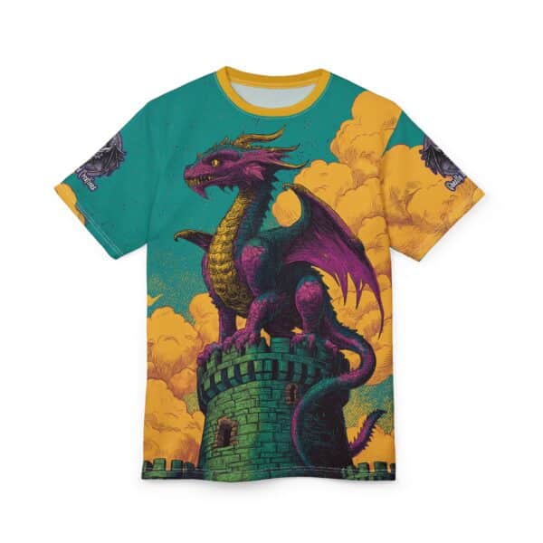 Dragon Guarding Castle Tower 60's Pop Art Style Unisex Tee (AOP) - Image 29