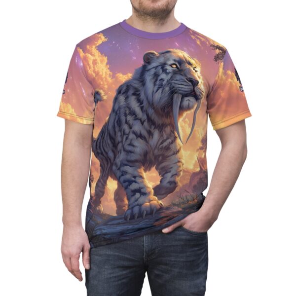 Prehistoric Smilodon aka Sabre-Tooth Tiger VI Unisex Tee (AOP) - Image 9