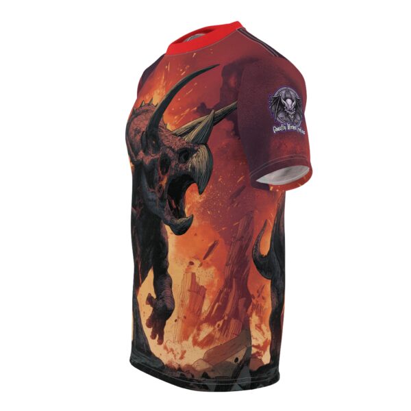 Zombie Triceratops In Volcanic Wasteland Tee Unisex (AOP) - Image 23