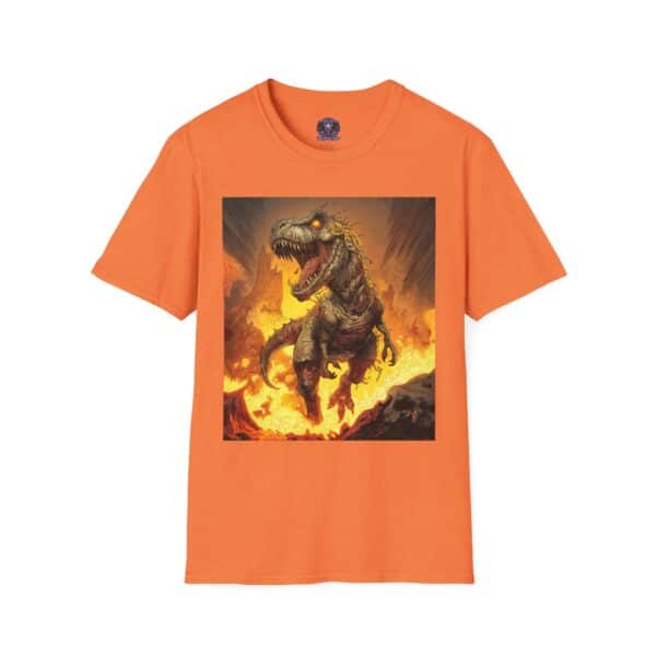 Zombie T-Rex Tyrannosaurus In Volcanic Wasteland Unisex T-Shirt - Image 9
