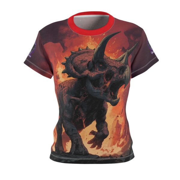 Zombie Triceratops In Volcanic Wasteland Tee Women's (AOP) - Image 2